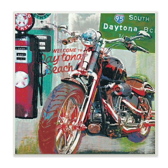 Stupell Industries Colorful Motorcycle Gas Station Pop Art Collage, 12" x 12"